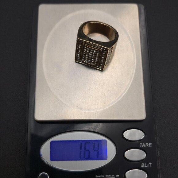 Size 9 Gold Plated Pavement Bling Men's Band Ring A7034 - Picture 7 of 7